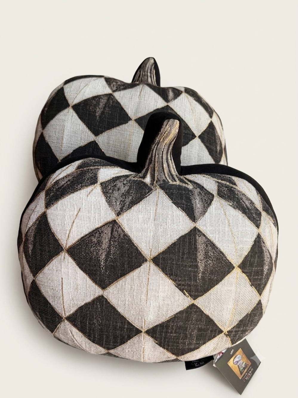 Harlequin Diamond Pumpkin Pillows - Set of 2 Halloween Fall Decor